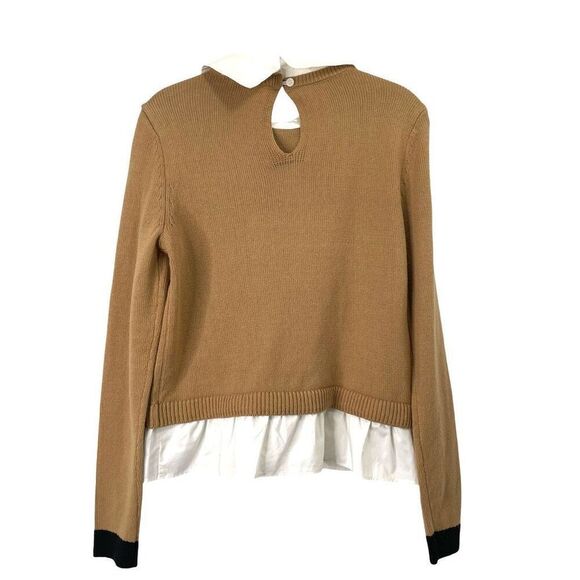 Loft Poplin Layered Mixed Media Sweater Size S neutral tan white - Picture 8 of 11